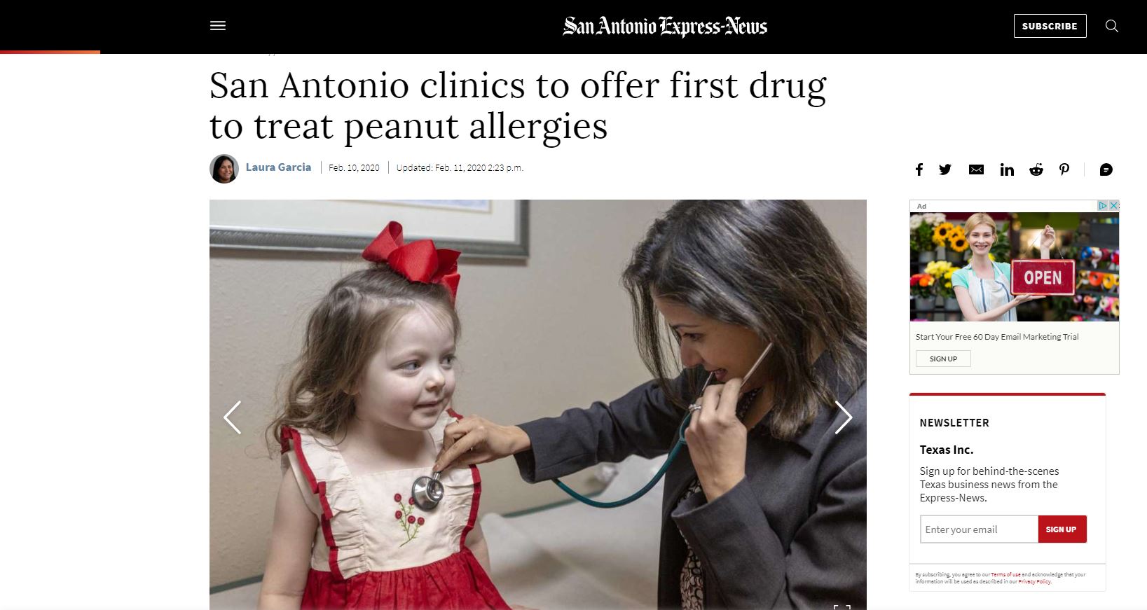 San Antonio Express-News: San Antonio Clinics to Offer First Drug To Treat Peanut Allergies